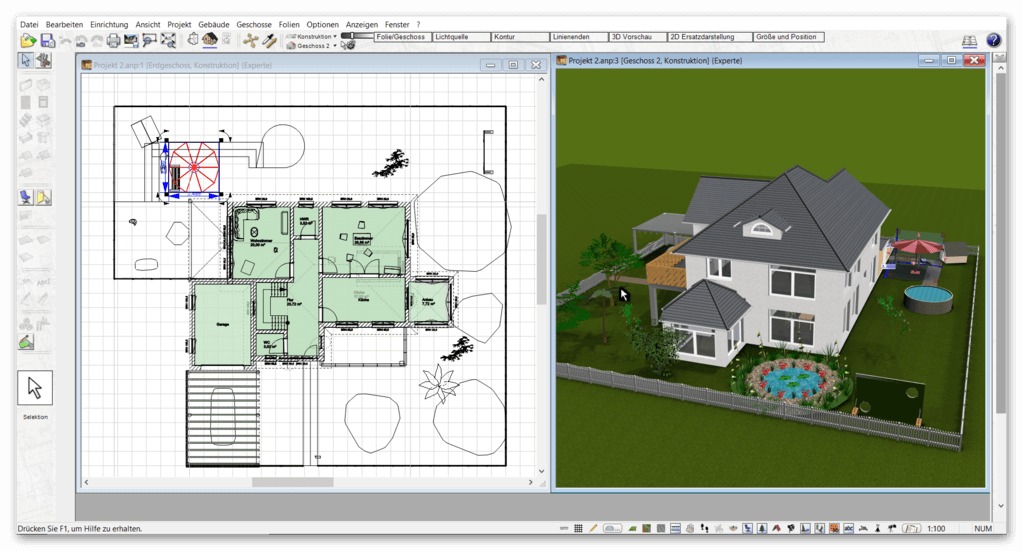 Mit dem Plan7Architekt können Sie jeden Anbau an Ihrem Haus beliebig selbst in 2D und 3D planen