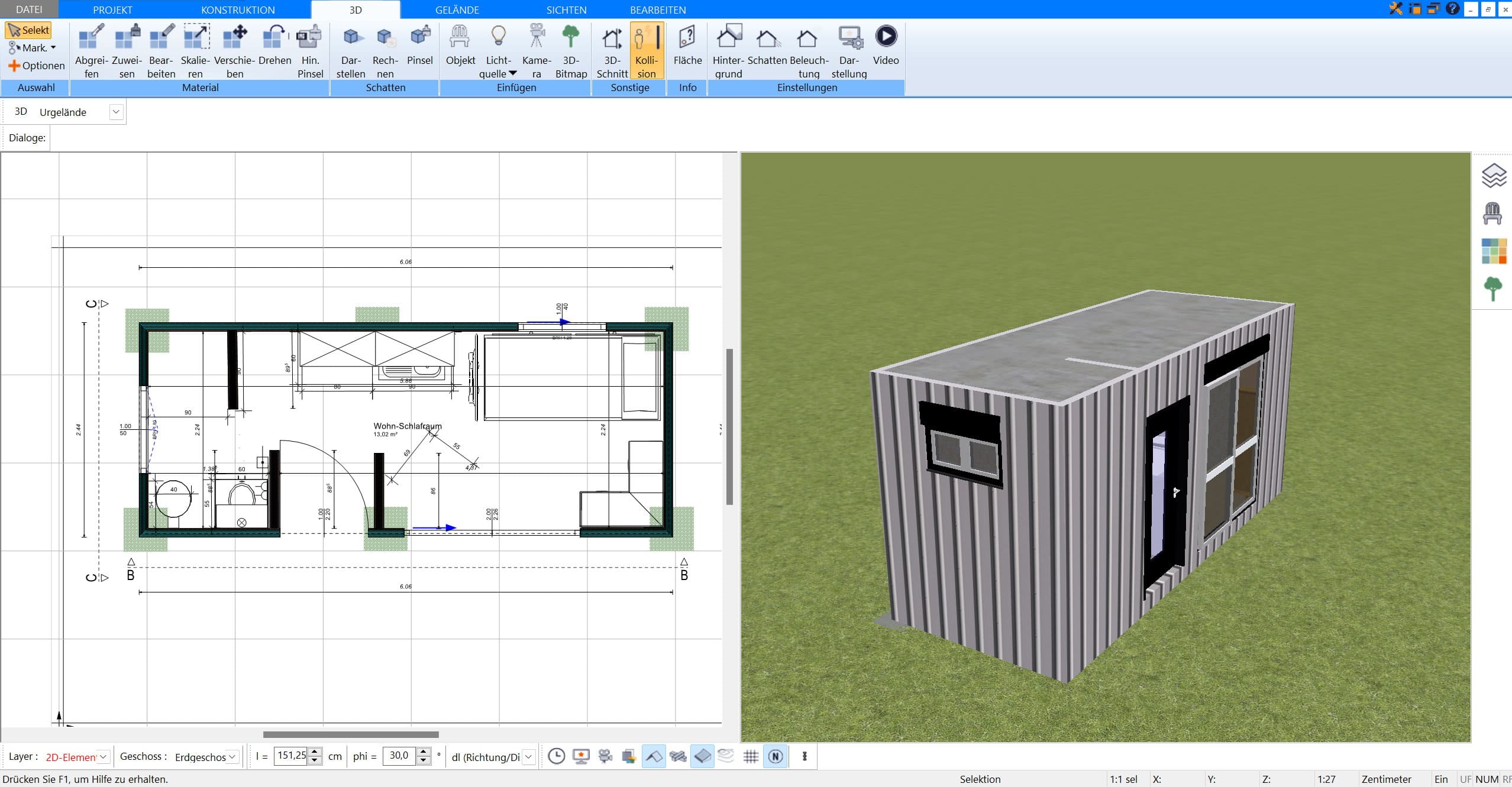 Containerhaus in 2D und 3D mit dem Plan7Architekt planen