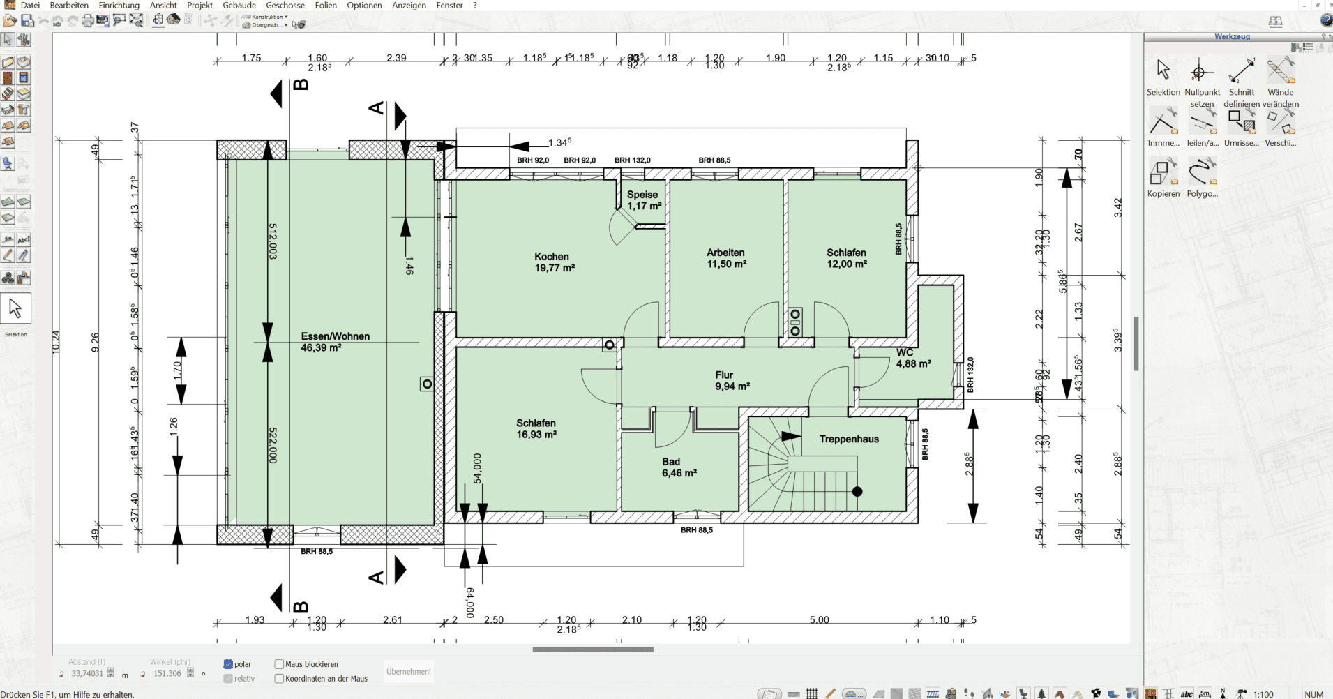 Ein Grundriss, der mit dem Plan7Architekt erstellt wurde