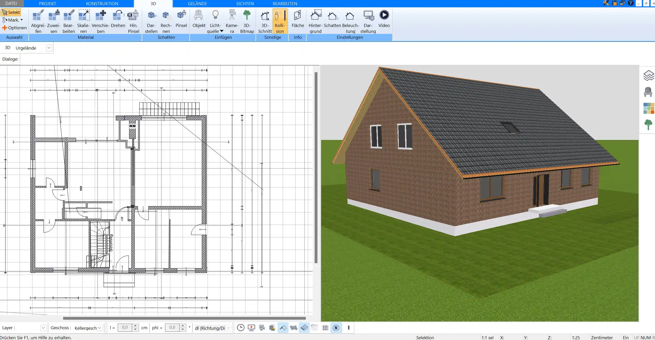 Der Grundriss kann in den Formaten DWG oder DXF exportiert und mit einem Architekten weiterbearbeitet werden