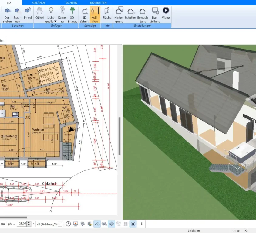 Mit Plan7Architekt lassen sich Räume und Wände einfach per Drag-and-Drop verschieben und anpassen