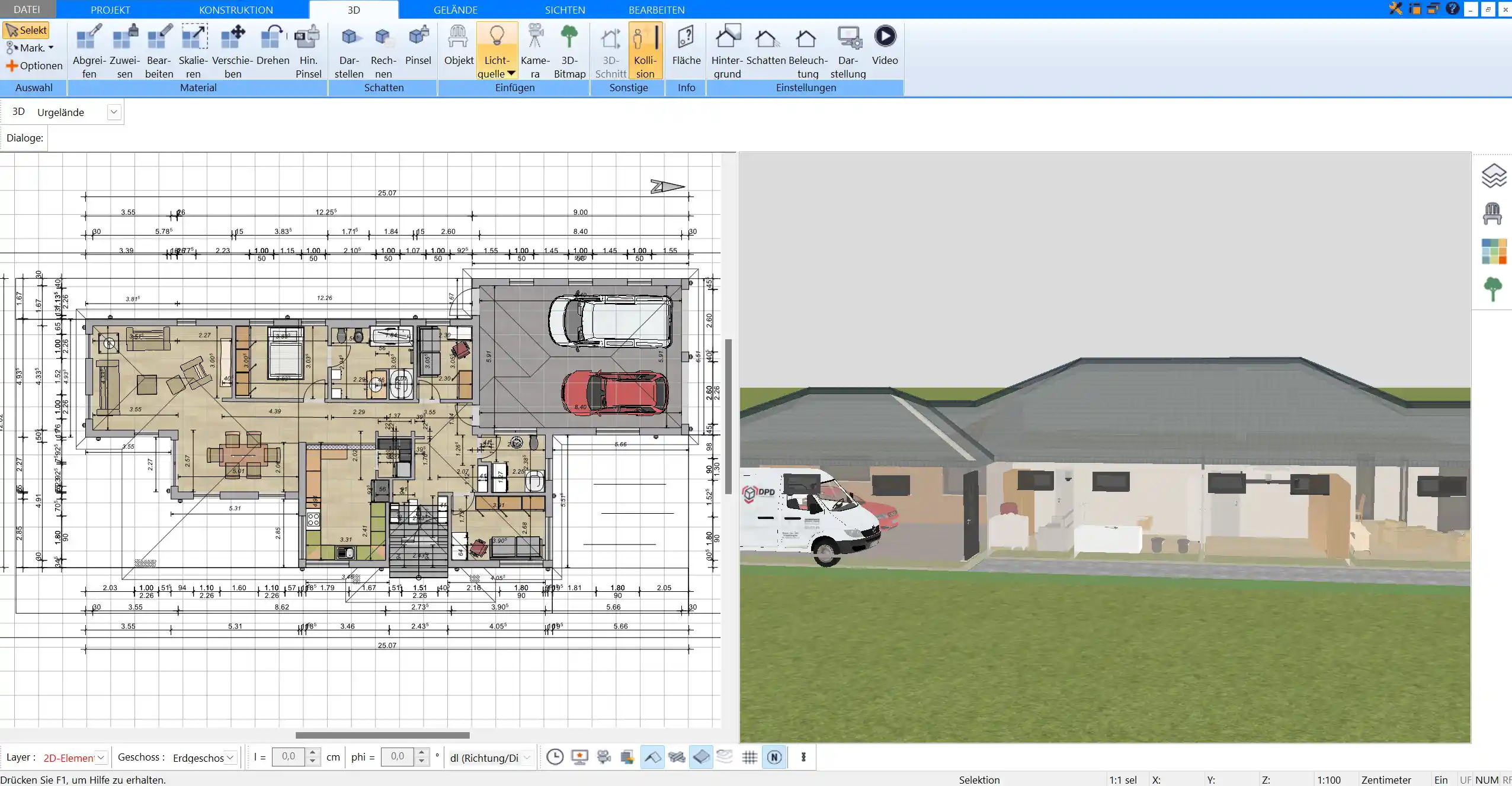 Räume im Bungalow einfach hinzufügen und anpassen im Plan7Architekt