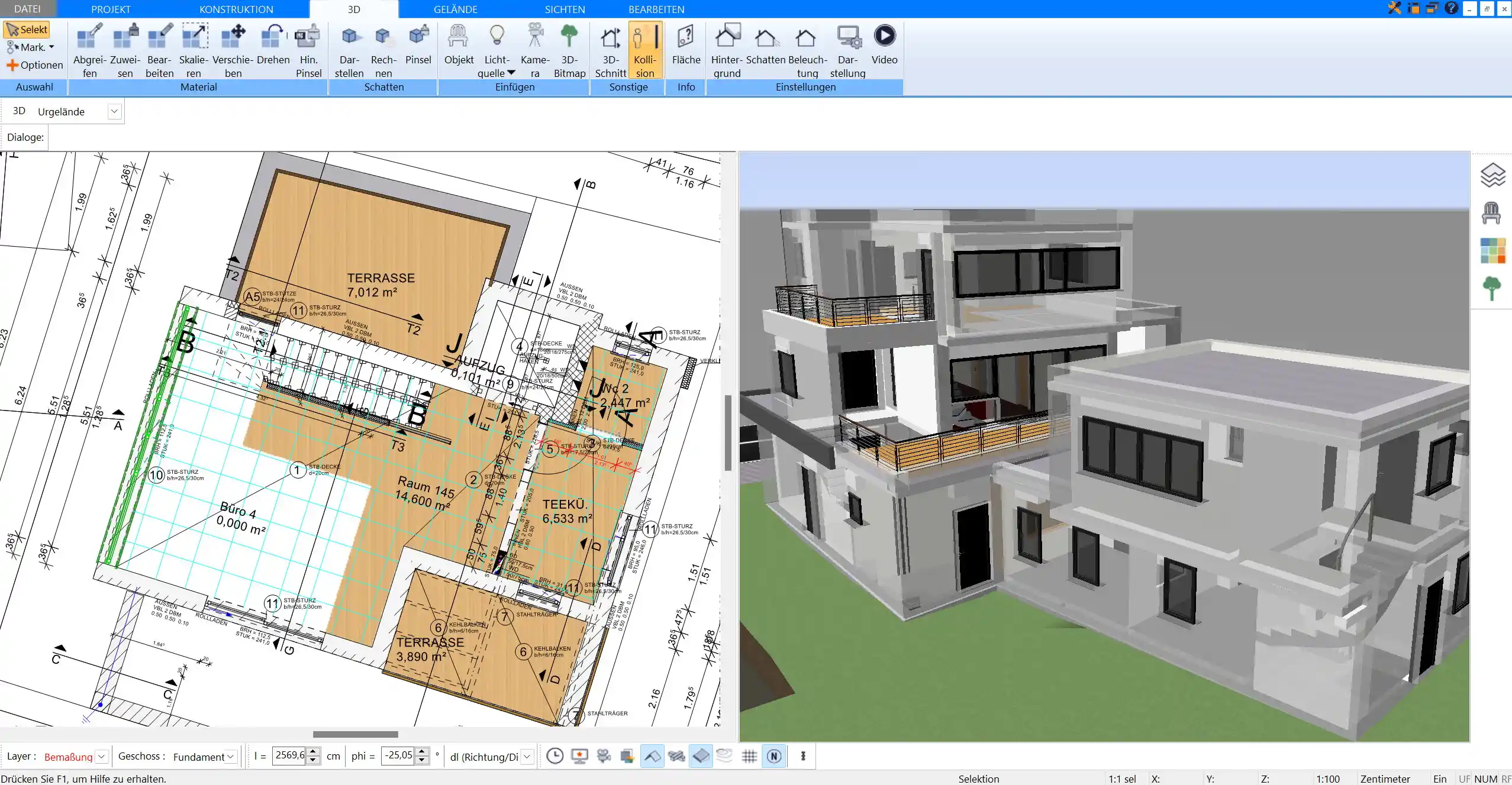 Erster Schritt bei der Doppelhausplanung Grundriss in 2D mit dem Plan7Architekt zeichnen