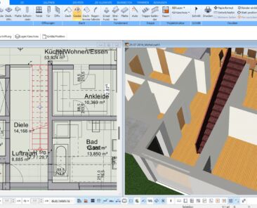 Die Wohnfläche der Treppen wird im Plan7Architekt automatisch nach den eingestellten Normen berechnet