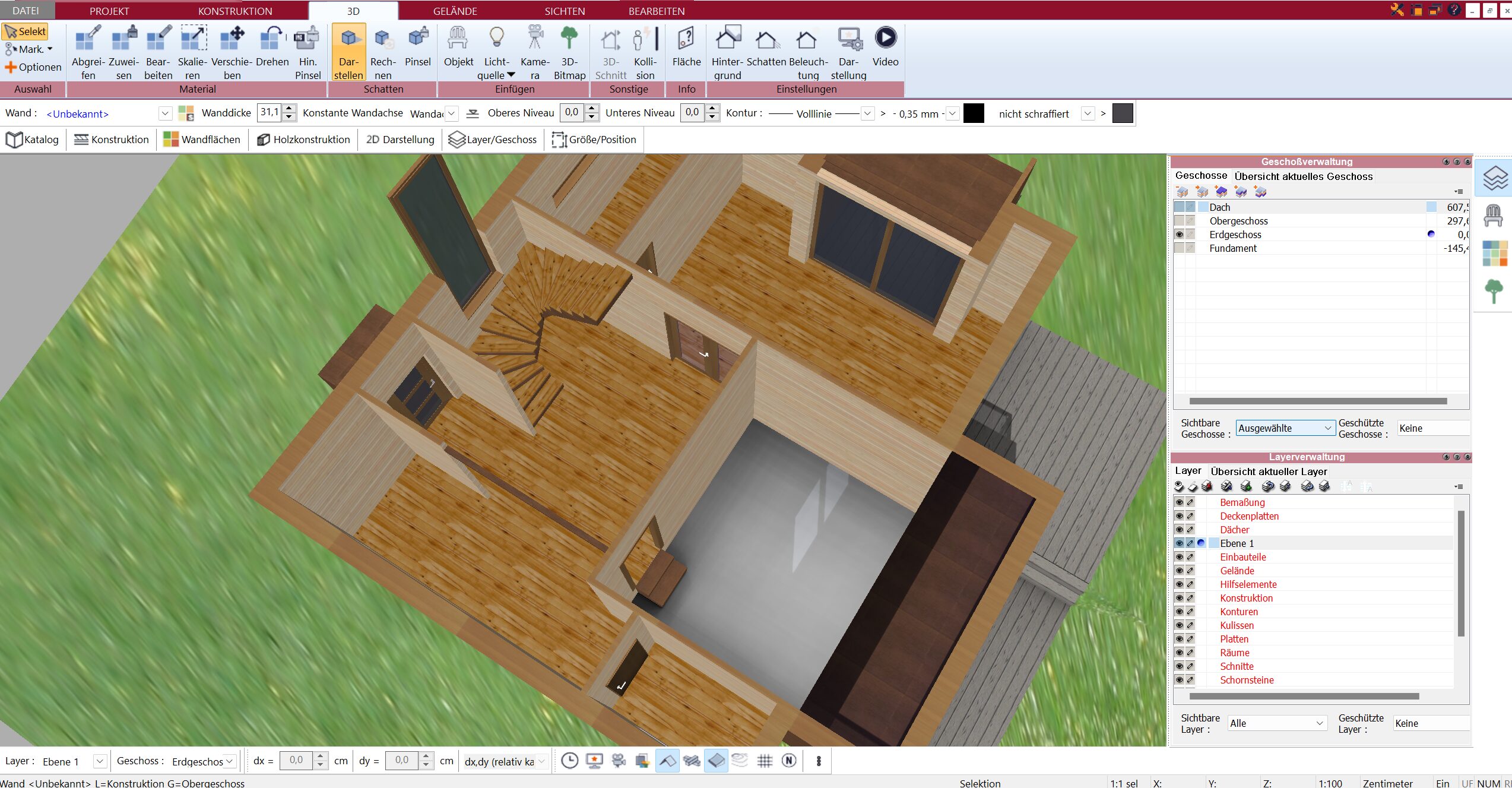 Im Plan7Architekt kann man das Haus virtuell im 3D oder 2D Modus planen