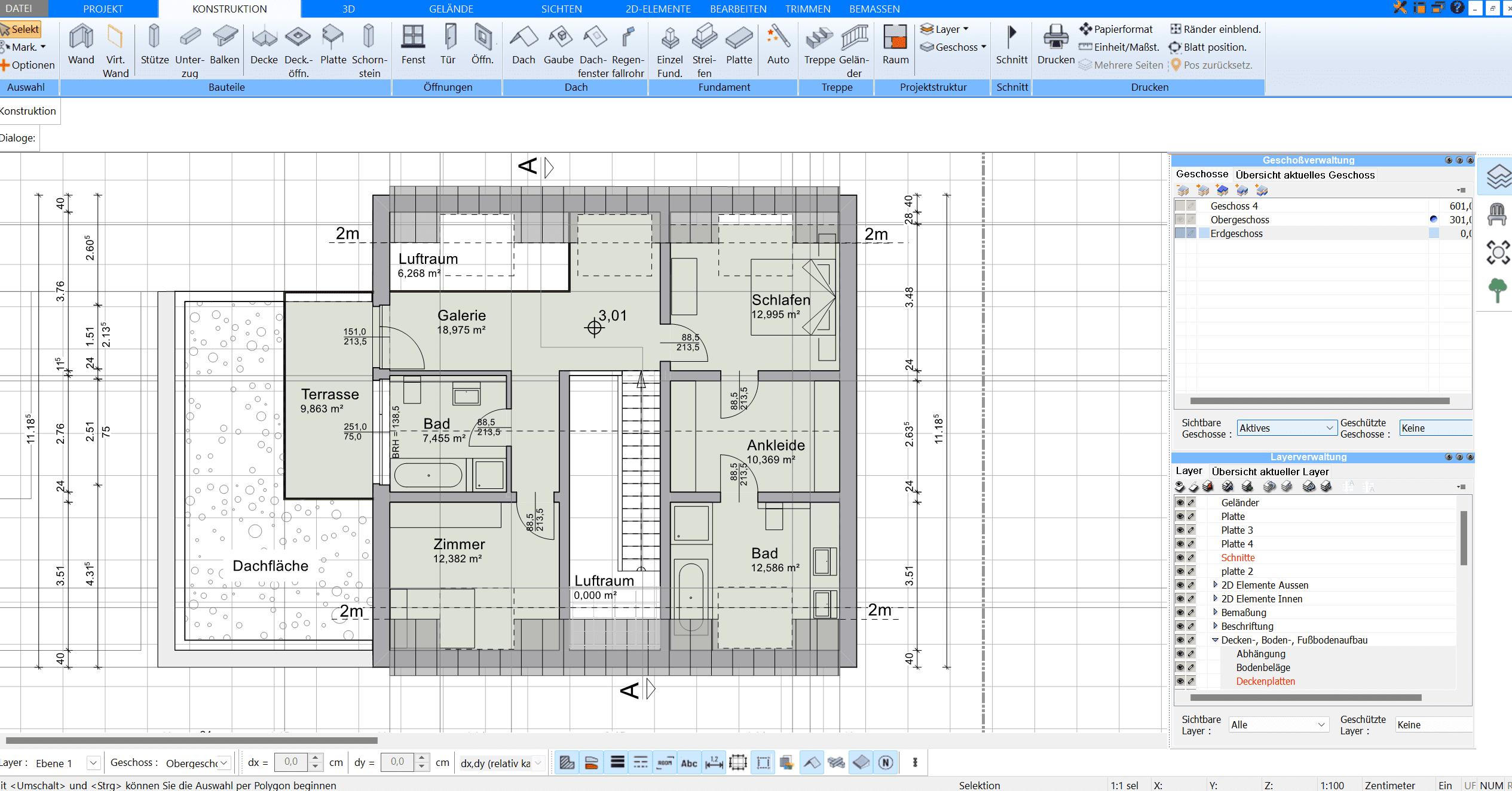 Im Plan7Architekt werden Dachschrägen automatisch berechnet