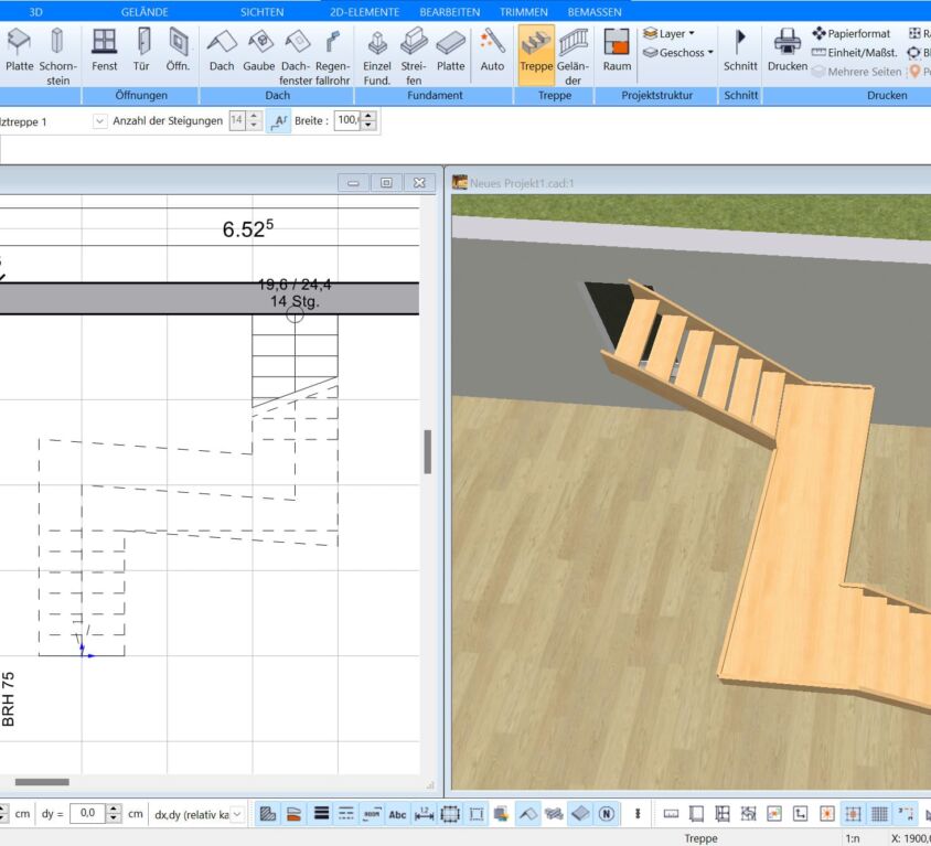 Mit dem Plan7Architekt können alle gängigen Treppenarten virtuell gezeichnet werden