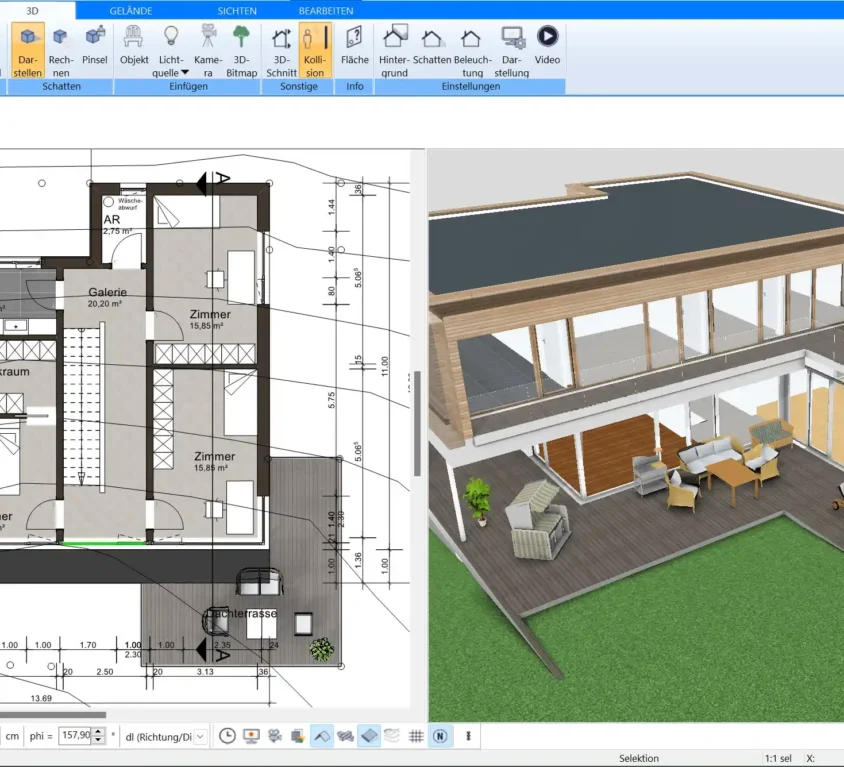 Im Plan7Architekt kann der Sockel eines Hauses nach deutschen Baustandards geplant werden