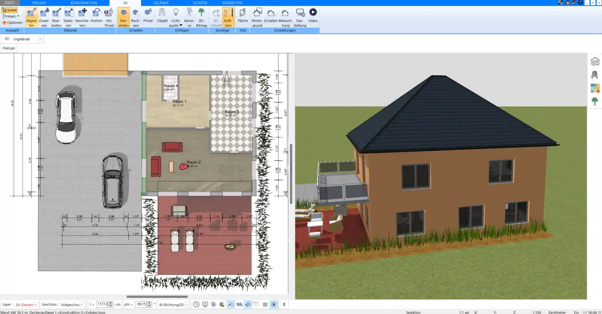 Im Plan7Architekt kann die Kubatur eines Hauses automatisch berechnet werden