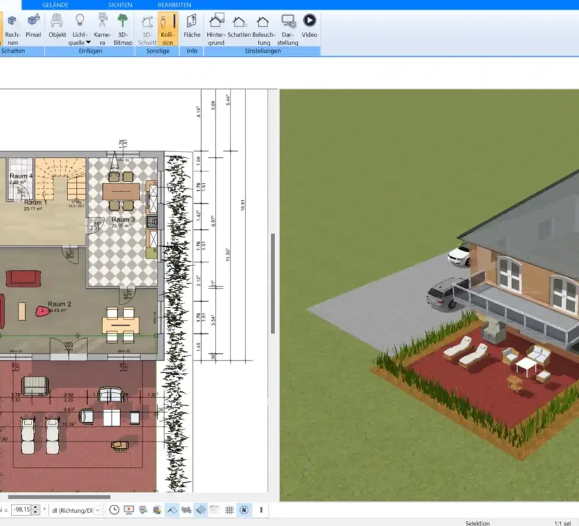 Im Plan7Architekt kann man das Grundstück und Gelände individuell planen