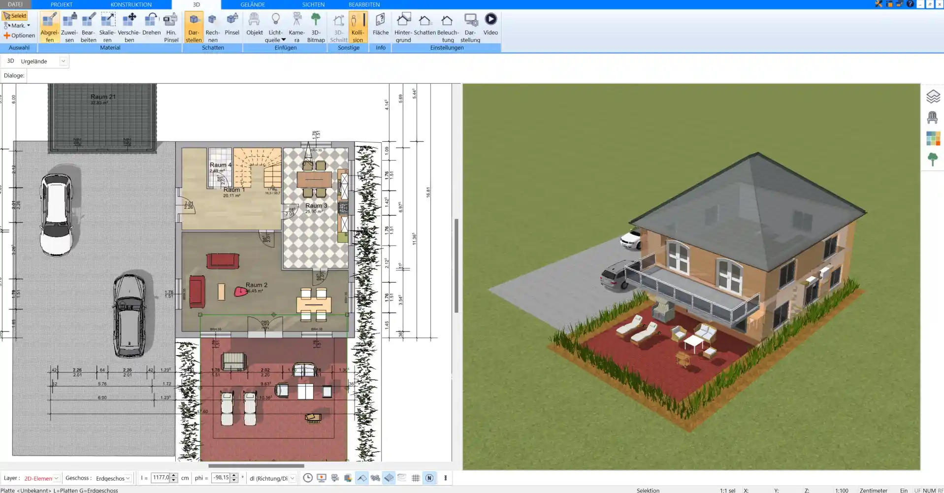 Im Plan7Architekt kann man das Grundstück und Gelände individuell planen