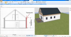 Im Plan7Architekt kann man die Traufhöhe im Schnitt manuell bemaßen