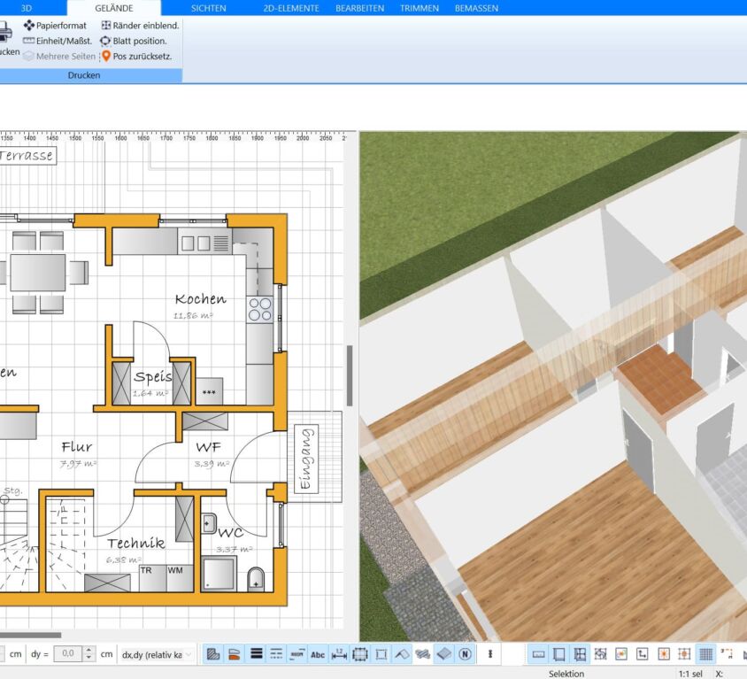 Im Plan7Architekt lässt sich auch das Gäste WC virtuell planen