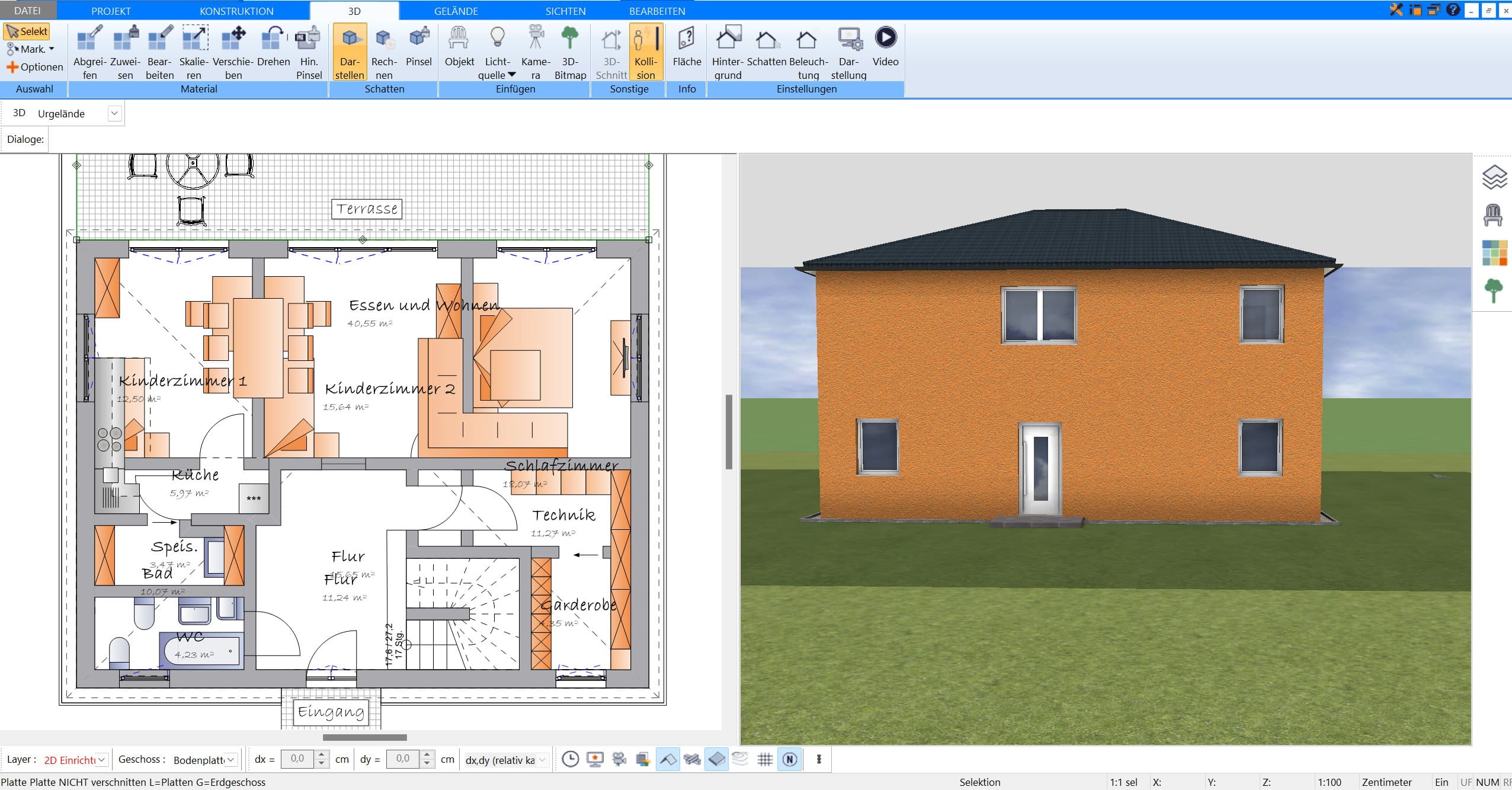Im Plan7Architekt lässt sich die Fassade eines Hauses ganz individuell gestalten