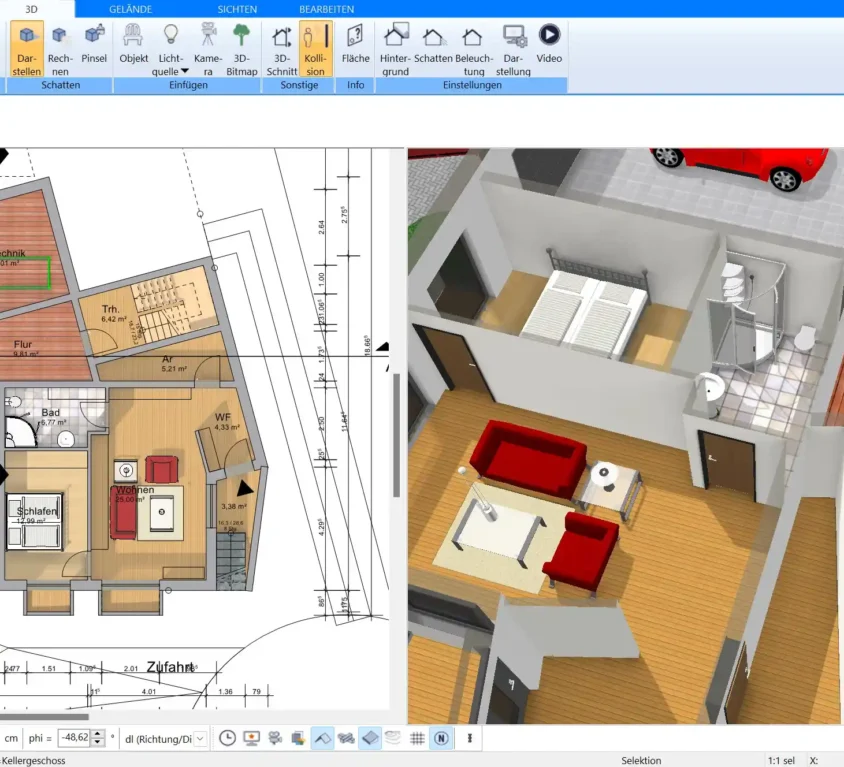 Im Plan7Architekt lässt sich ein Restaurant nach deutschen Baustandards virtuell planen