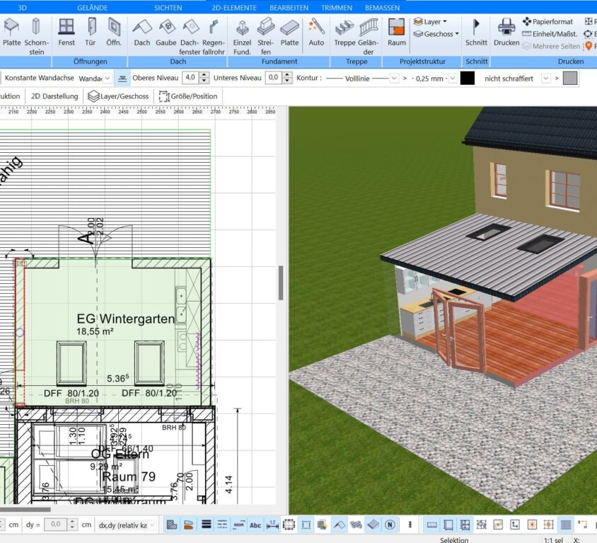 Im Plan7Architekt lässt sich jede Art von Terrasse nach deutschen Baustandards planen