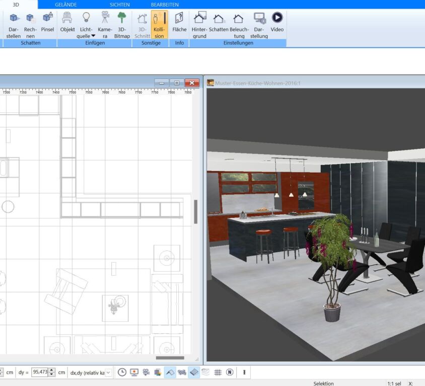 Man plant im Plan7Architekt Räume sowohl in 2D als auch in 3D