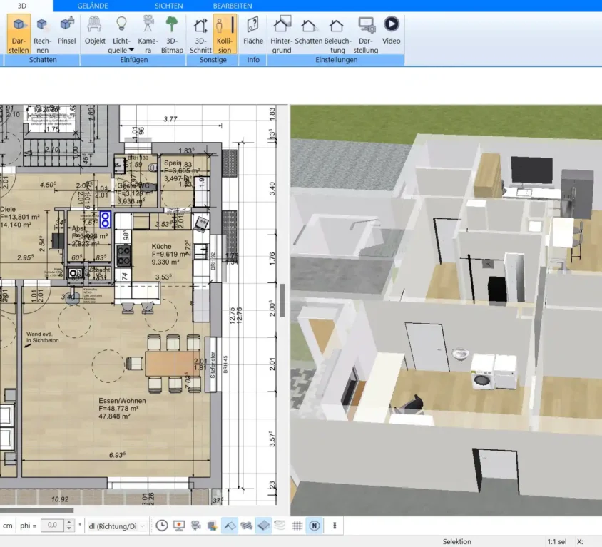 Mit dem Plan7Architekt kann man auch ein Cafe nach deutschen Baustandards planen