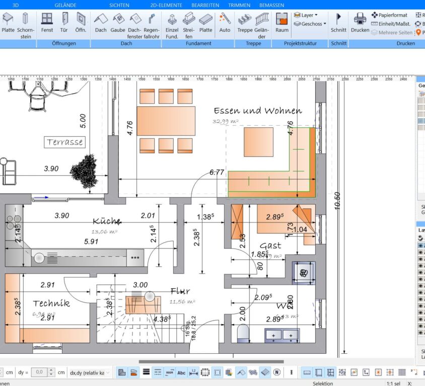 Mit dem Plan7Architekt können Sie auch das Gästezimmer nach deutschen Baustandards planen