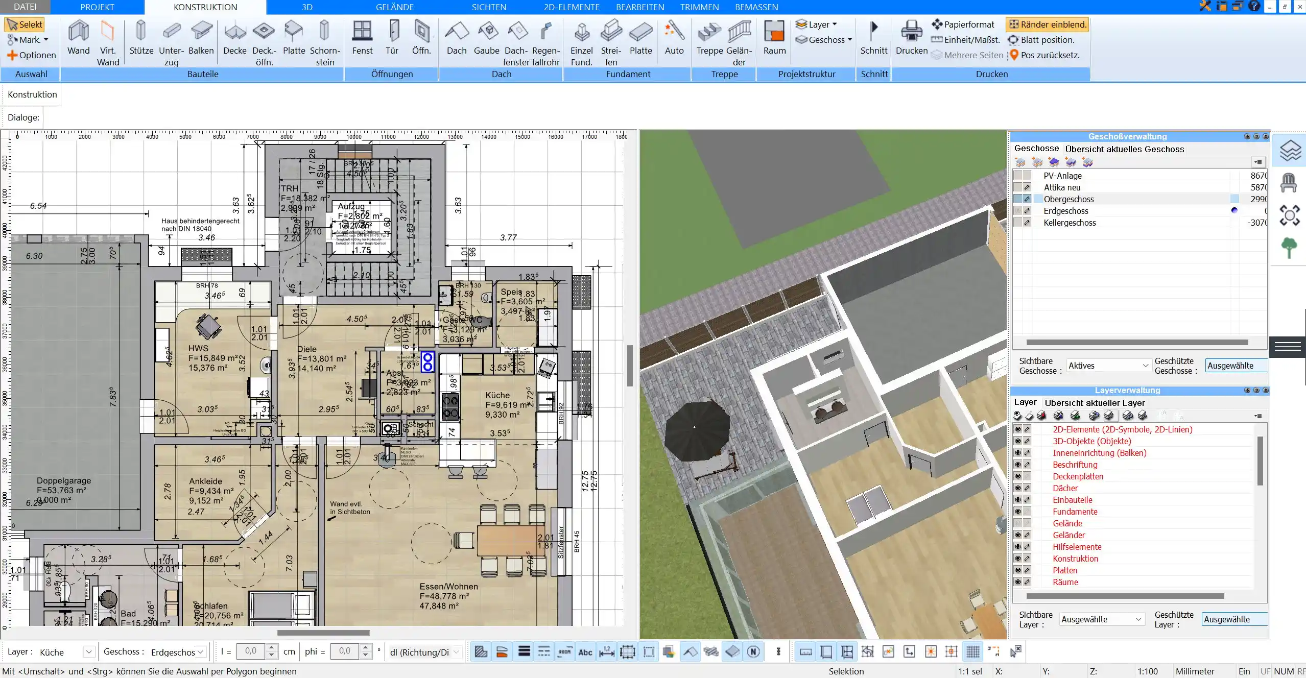 Planen Sie den Keller sowohl in 2D als auch in 3D