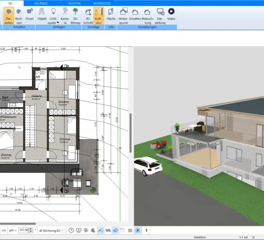 Die Grundfläche kann im Plan7Architekt automatisch und manuell berechnet werden