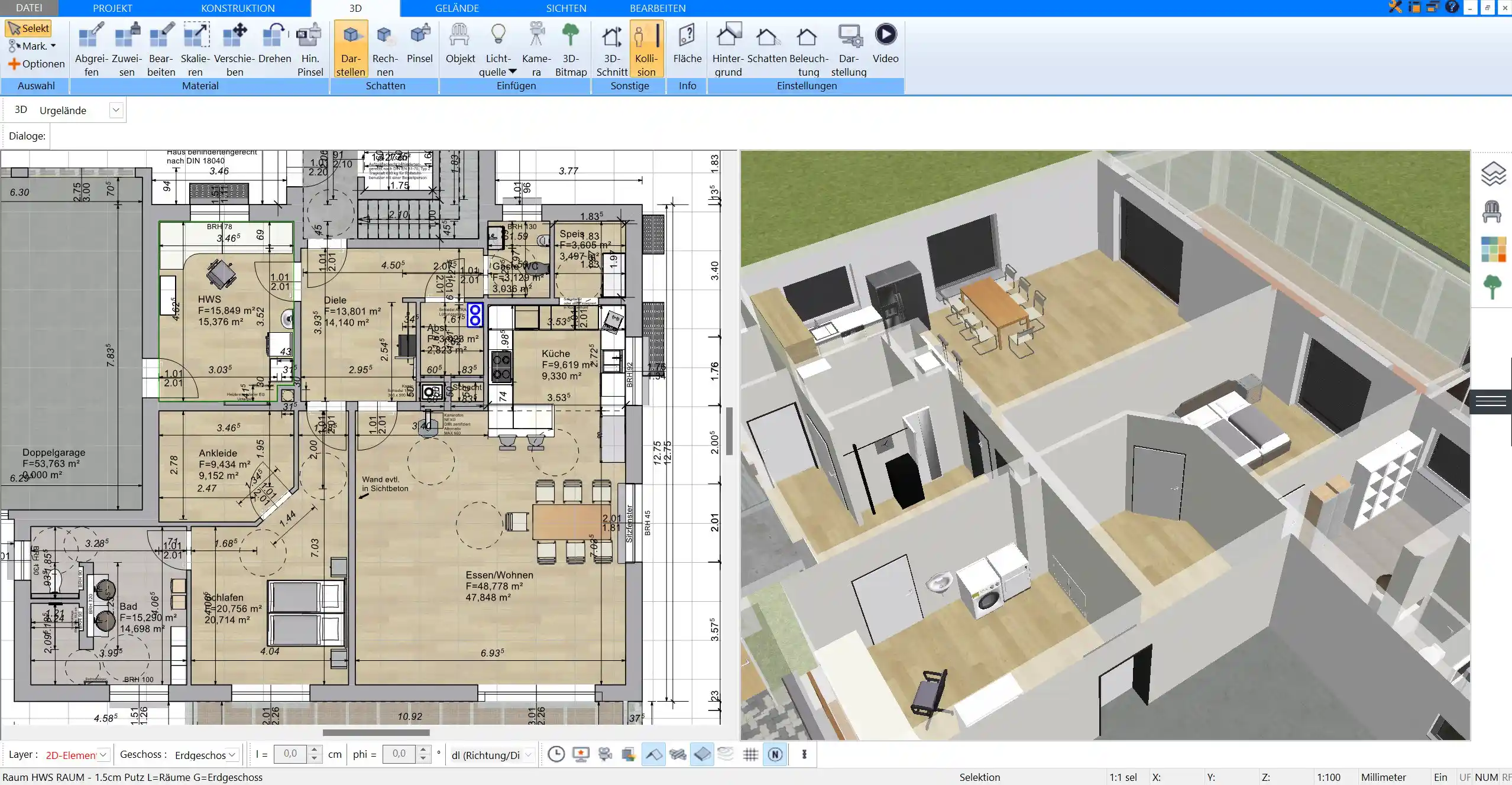 Im Plan7Architekt gibt es sowohl die automatische Außenbemaßung als auch die manuelle Bemaßung