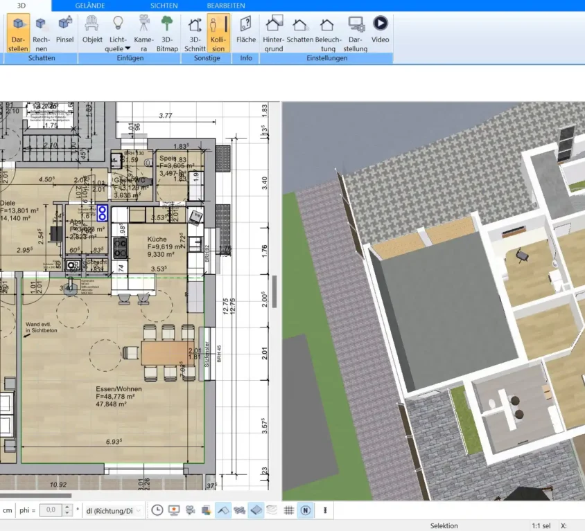 Im Plan7Architekt kann man die Bruttogeschossfläche berechnen lassen