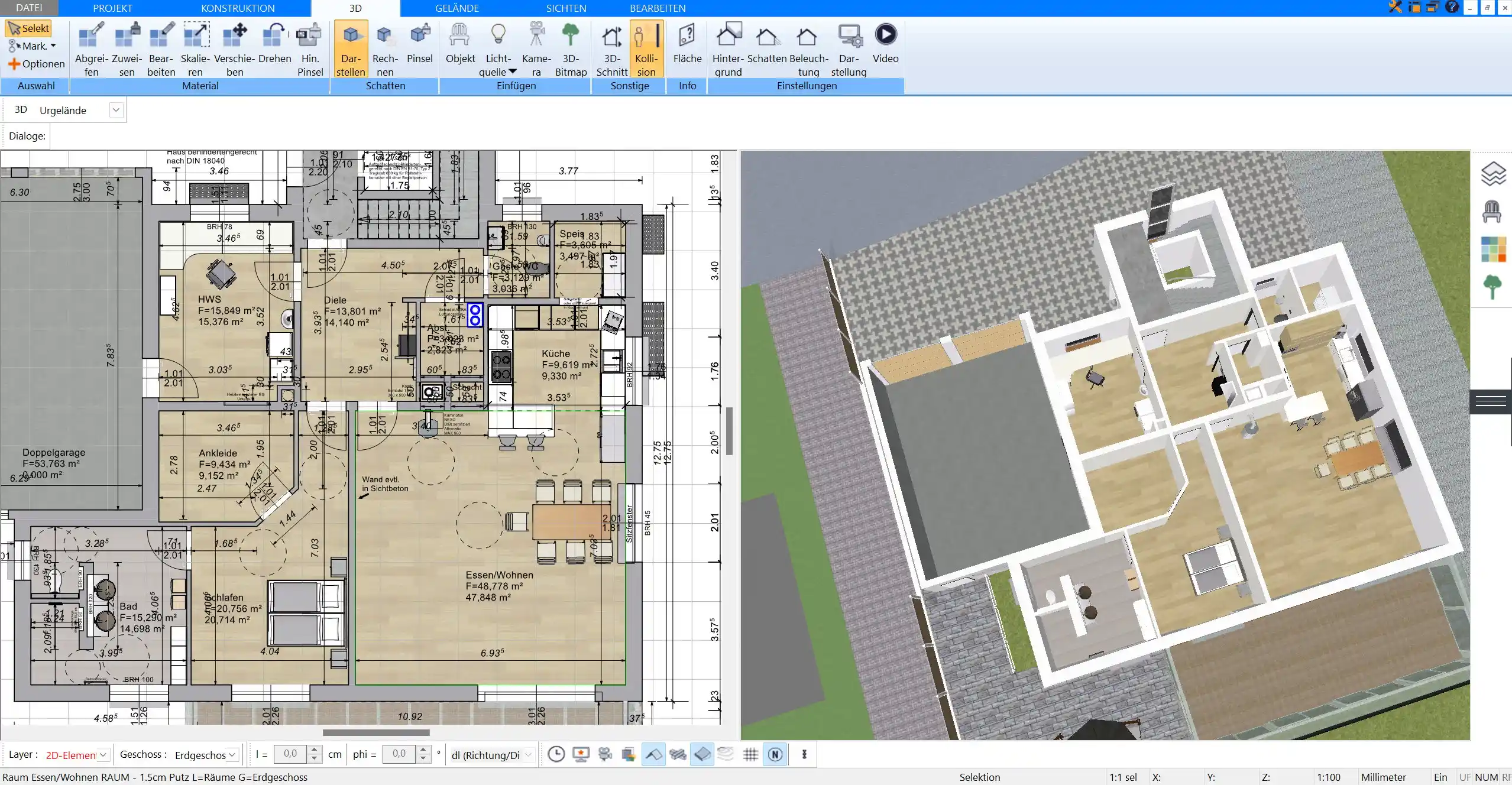 Im Plan7Architekt kann man die Bruttogeschossfläche berechnen lassen