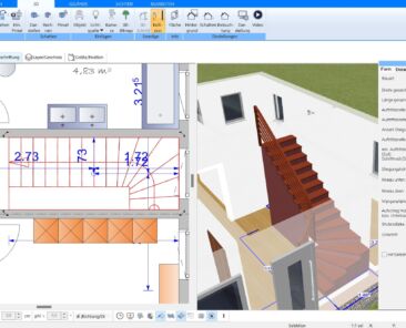 Im Plan7Architekt lassen sich alle Treppenarten auch nach der Schrittmaßregel planen