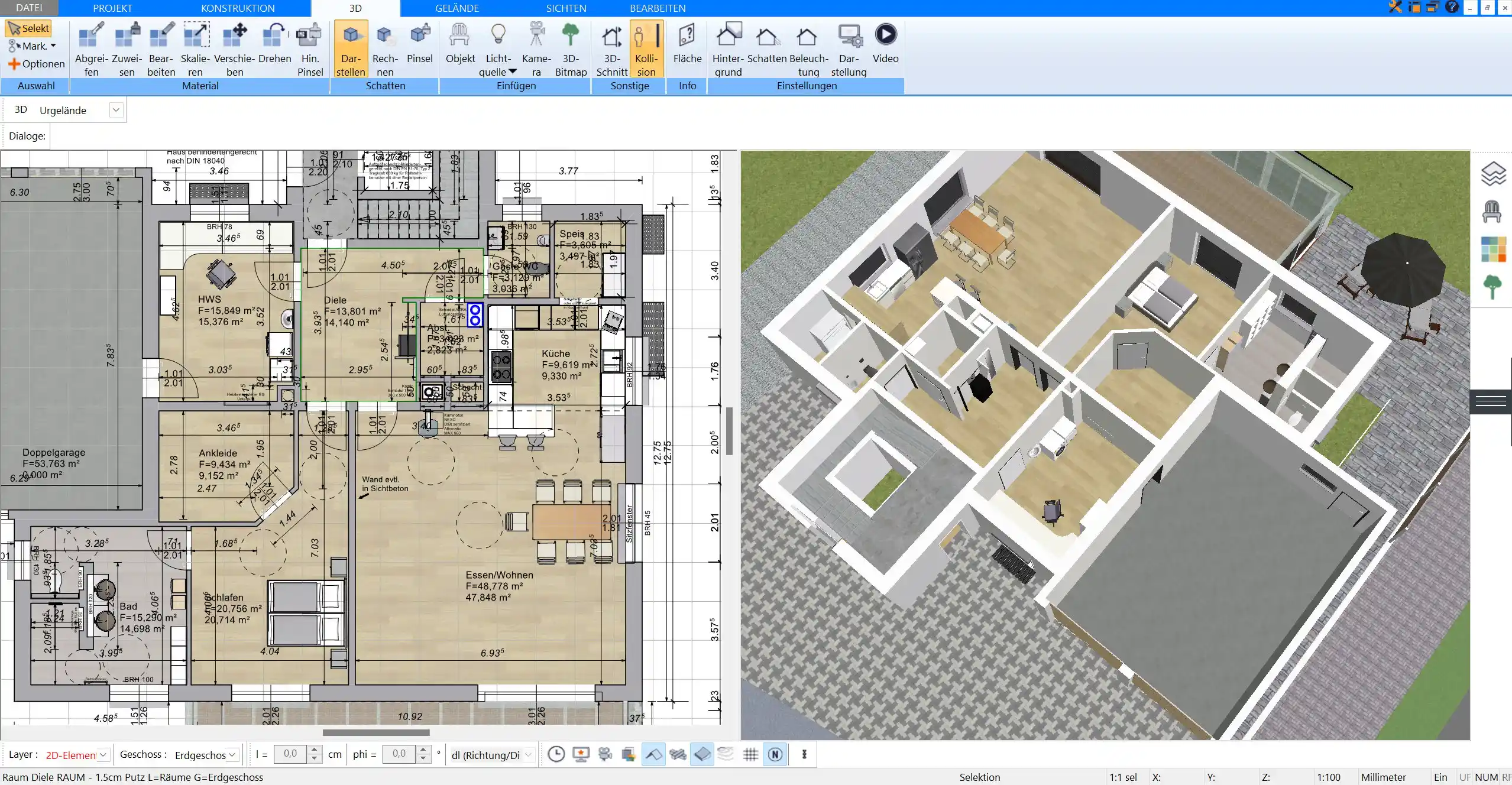 Mit dem Plan7Architekt lässt sich der Kellerausbau planen