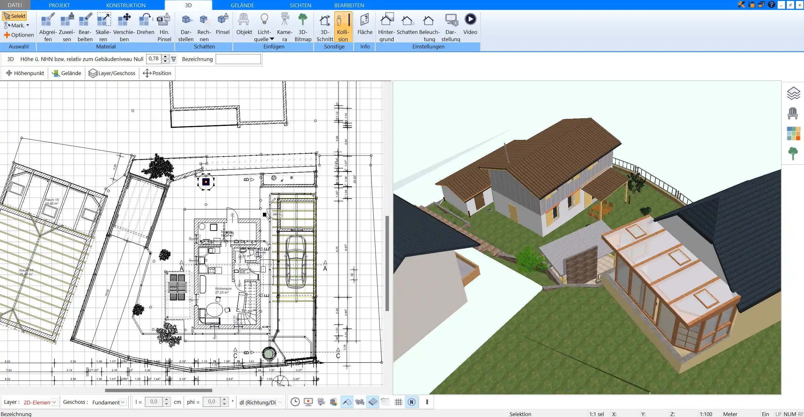 Übersichtliche und benutzerfreundliche Oberfläche von Plan7Architekt für die einfache Erstellung von Grundrissen und 3D-Visualisierungen