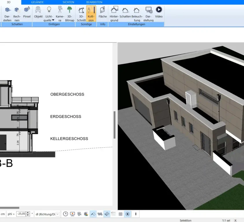 Die Grundfläche kann im Plan7Architekt automatisch und manuell berechnet werden