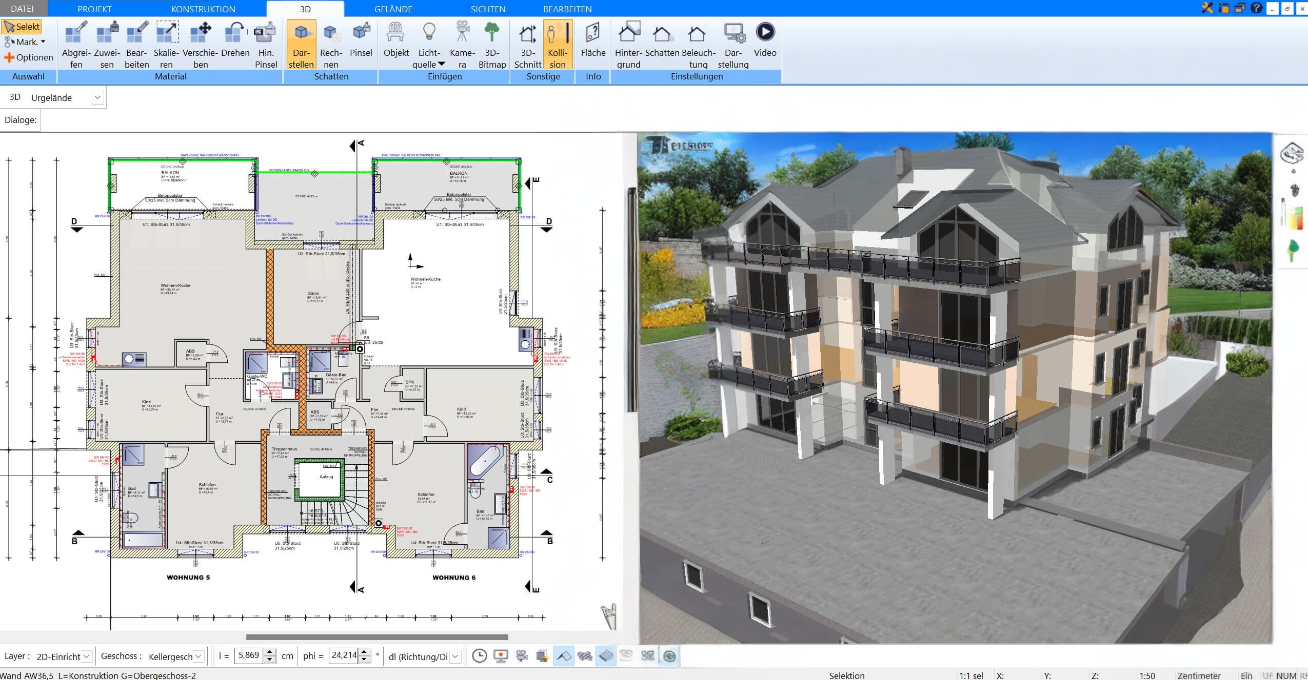 Parallel arbeiten in 3D & 2D mit dem Plan7Architekt