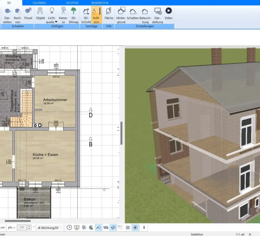 2D- und 3D-Planung der Hausaufstockung – Visualisieren Sie Ihre Hausaufstockung in 2D und 3D.