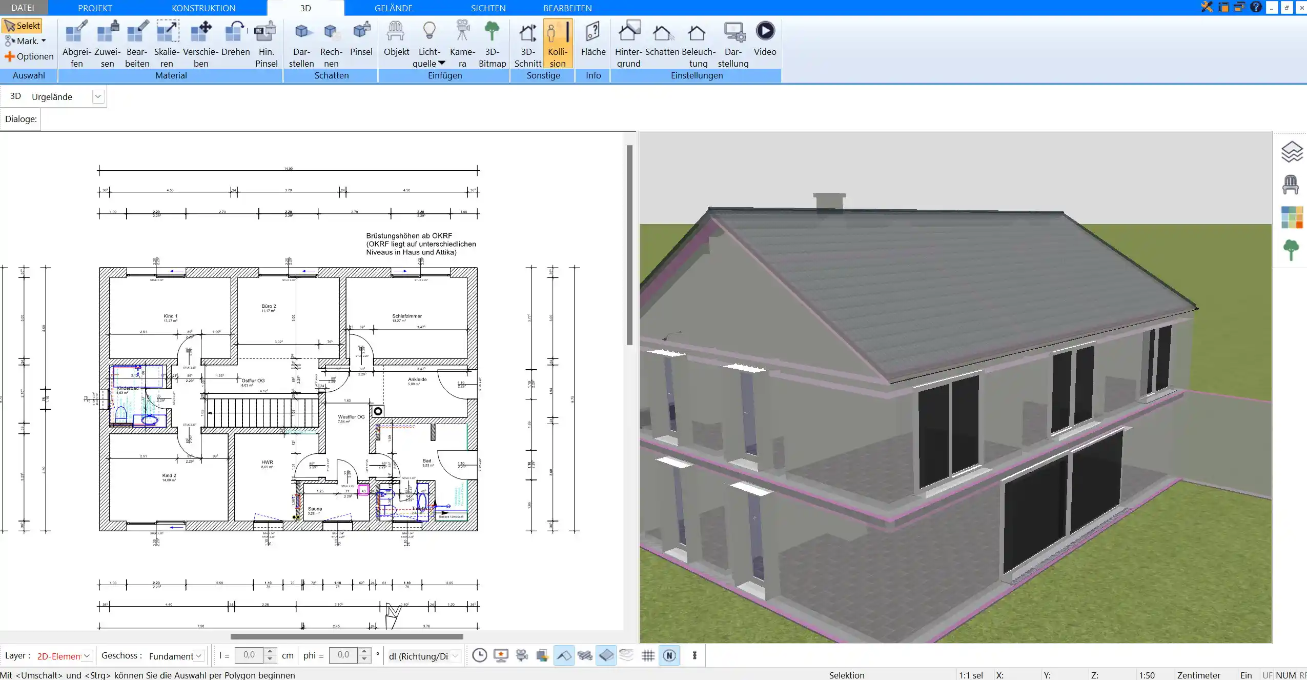 2D- und 3D-Planung des Einfamilienhauses – Visualisieren Sie die Raumaufteilung in 2D und 3D.