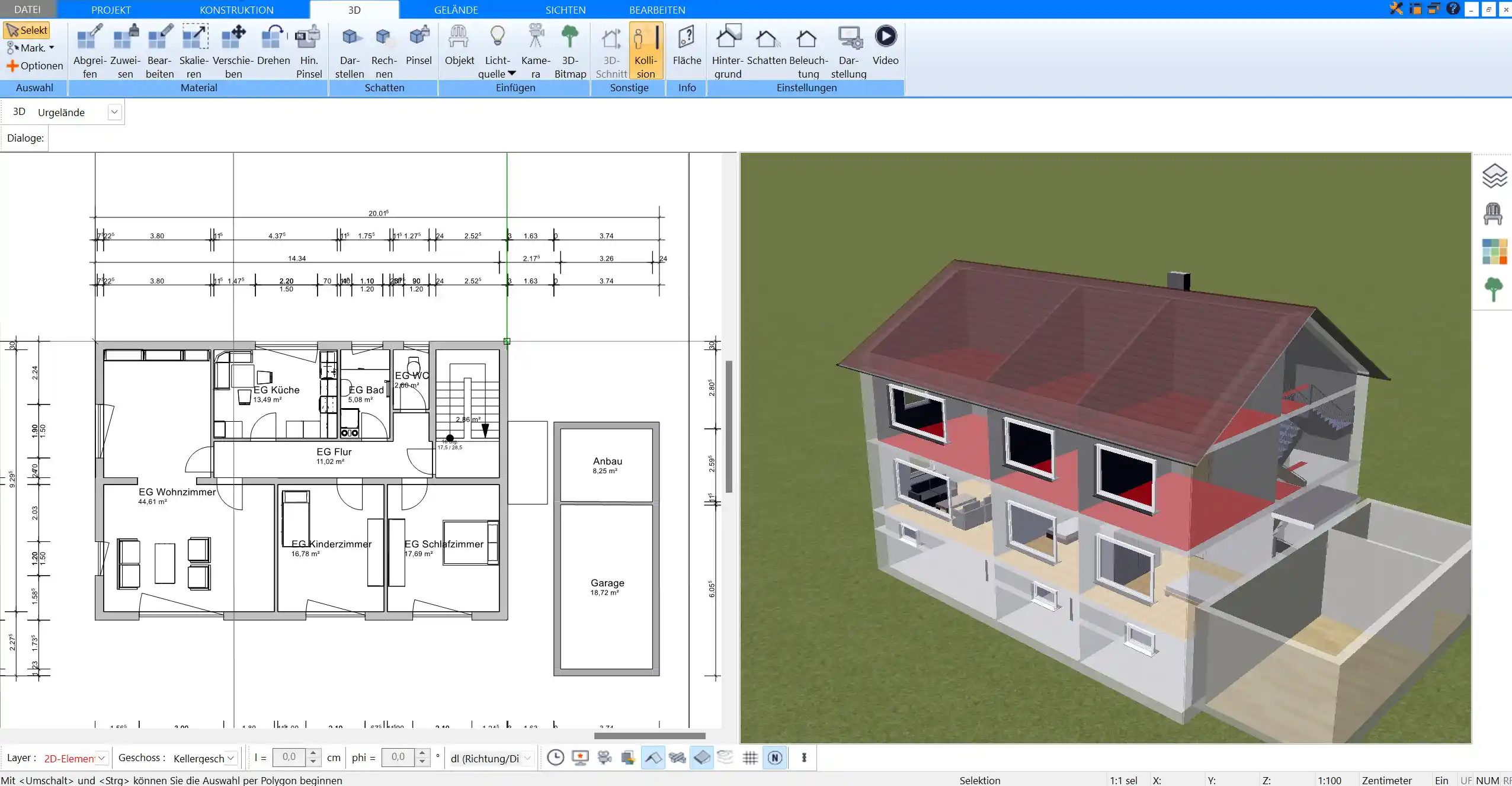 2D- und 3D-Planung kombiniert – Nutzen Sie die Vorteile von Plan7Architekt, indem Sie zwischen 2D-Grundrissen und 3D-Darstellungen für eine optimale Hausplanung wechseln.