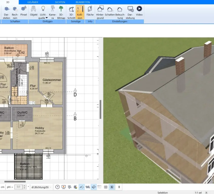 3D-Visualisierung in Plan7Architekt – Erleben Sie Ihre Planung realistisch in der 3D-Ansicht und sehen Sie, wie sich Designentscheidungen auf das Gesamtbild Ihres Hauses auswirken.