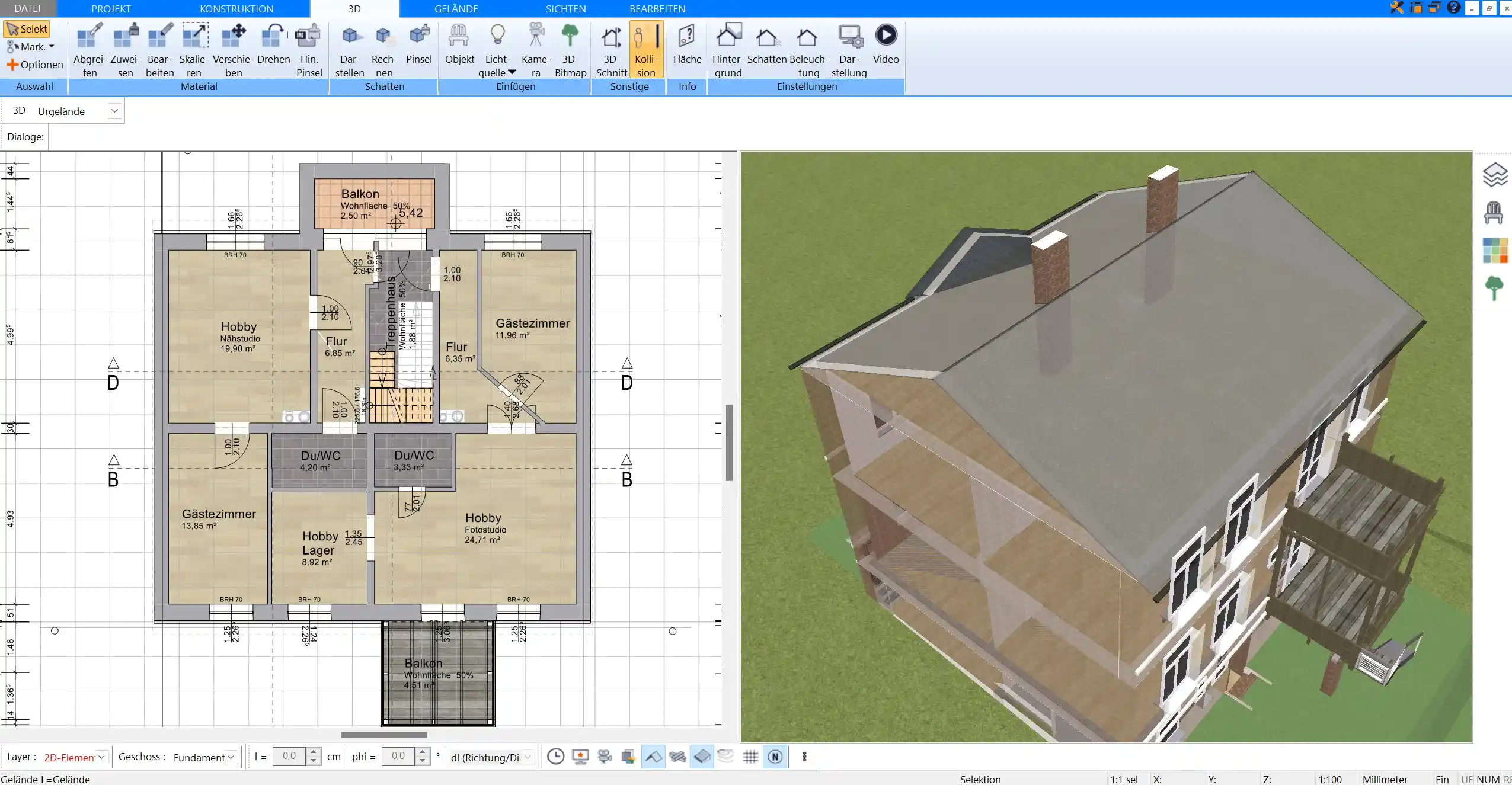 3D-Visualisierung in Plan7Architekt – Erleben Sie Ihre Planung realistisch in der 3D-Ansicht und sehen Sie, wie sich Designentscheidungen auf das Gesamtbild Ihres Hauses auswirken.