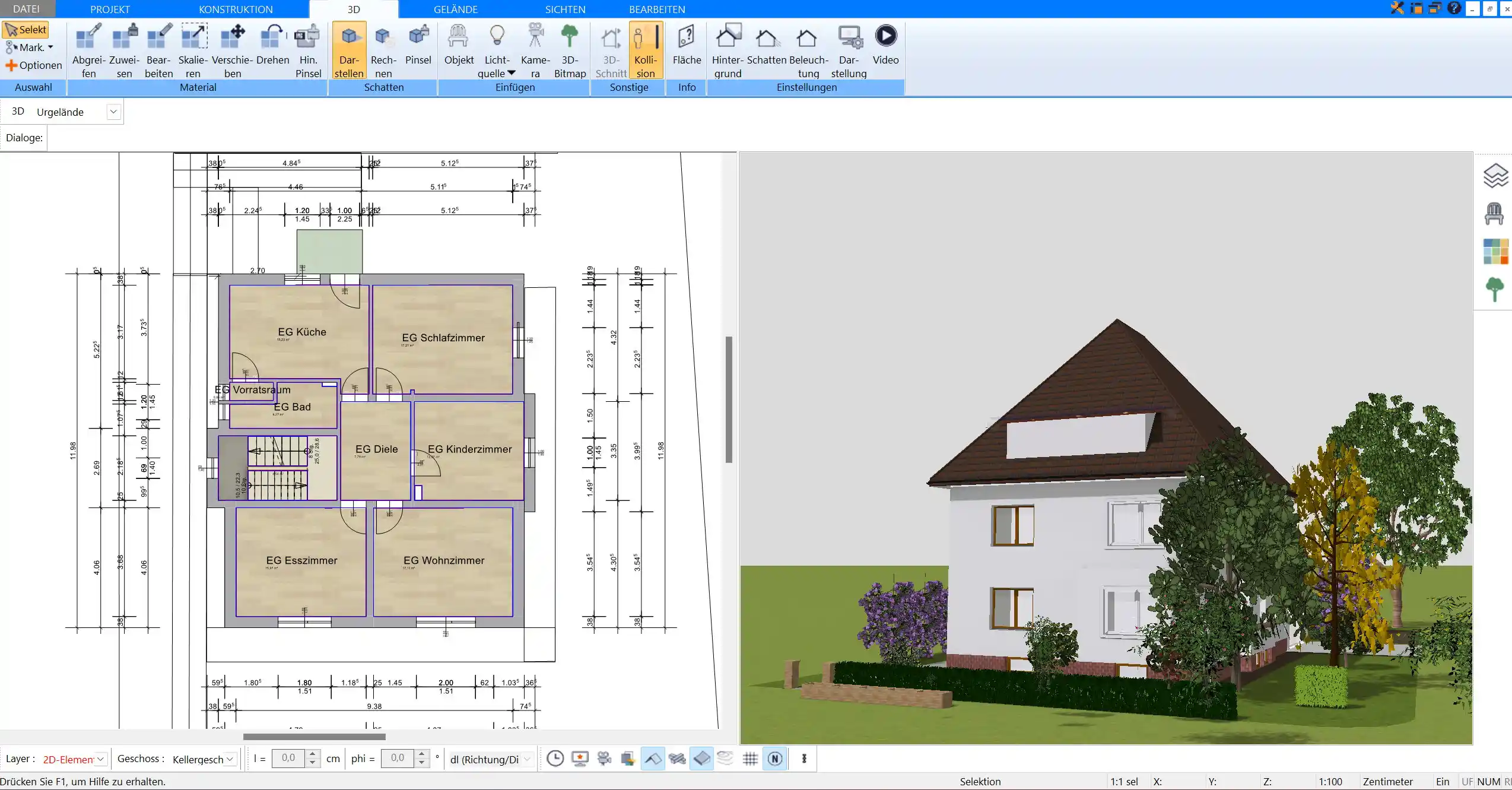 Der Grundriss lässt sich mit dem Plan7Architekt in verschiedenen Varianten ändern