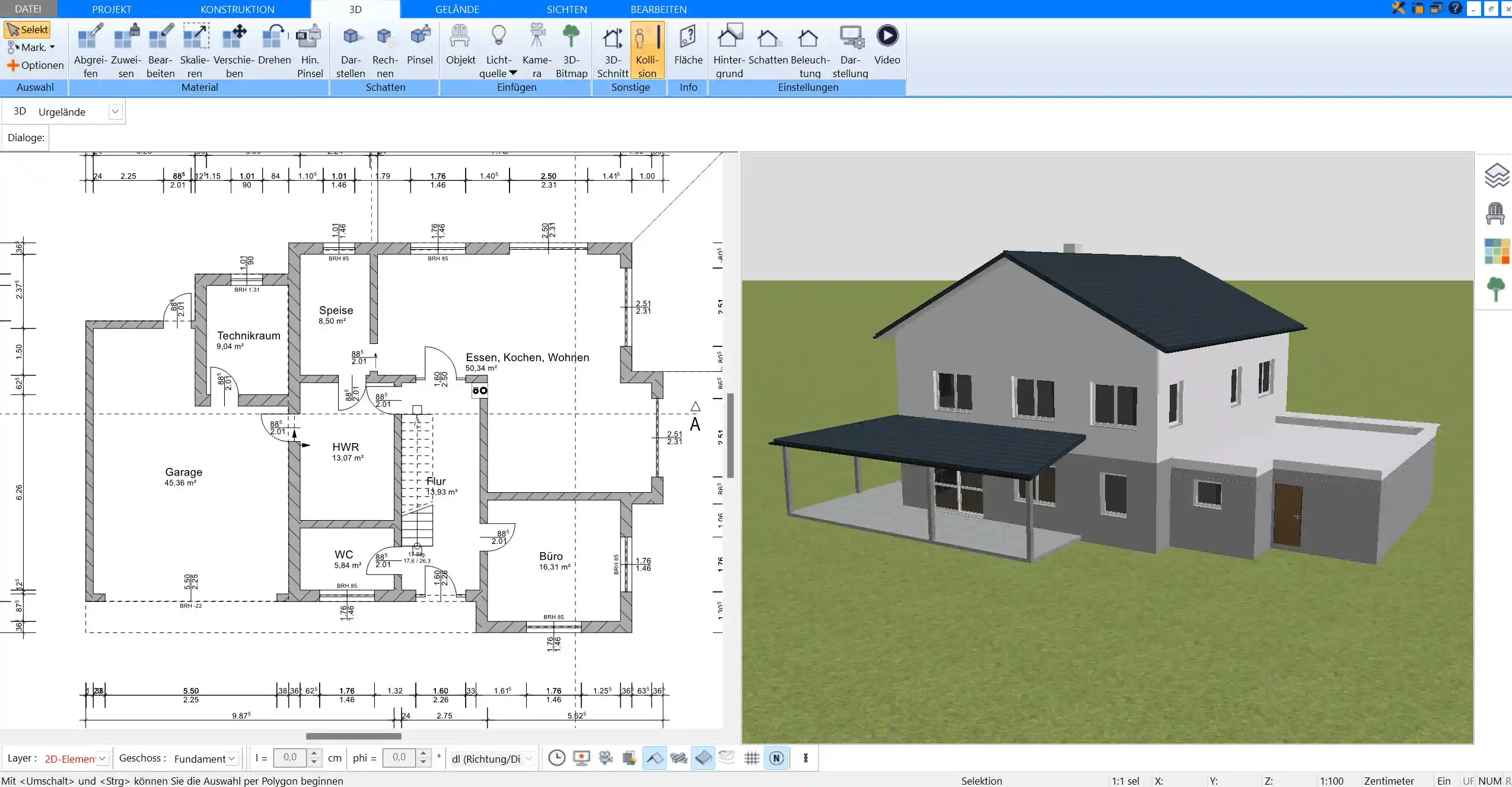 Der Plan7Architekt ist die ideale Hausplaner Software, um ein Einfamilienhaus in ein Zweifailienhaus umzuwandeln