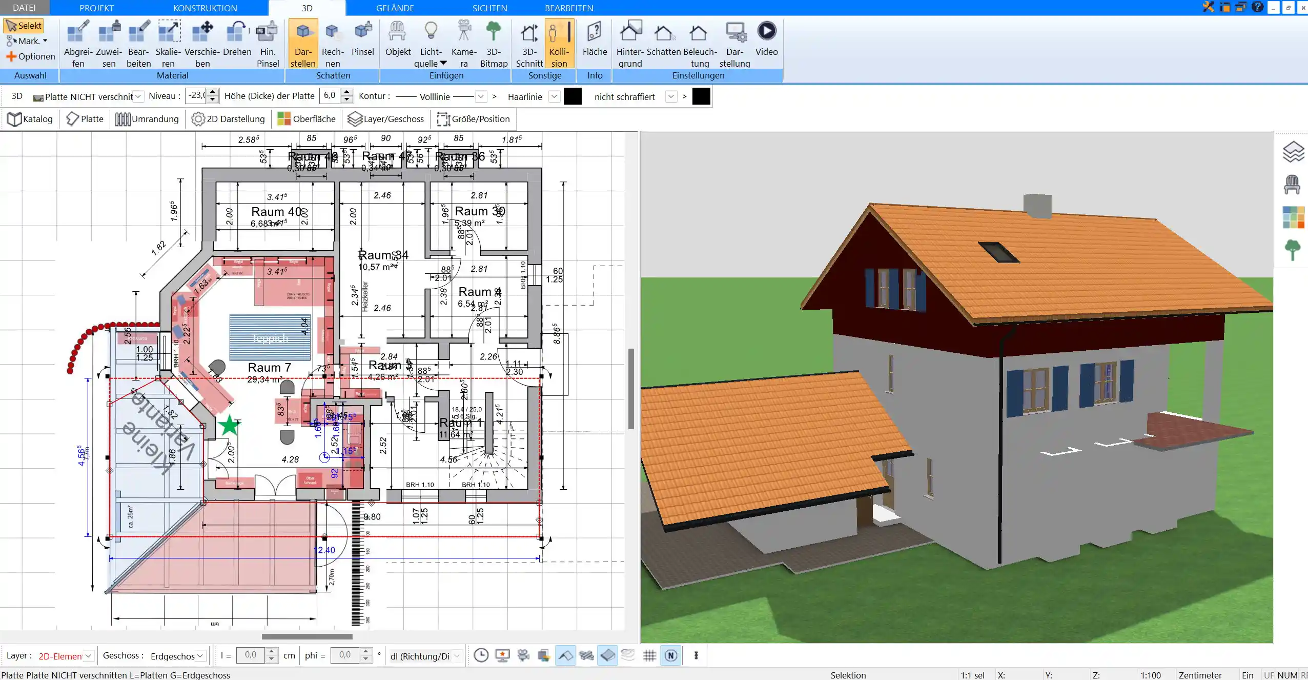 Die Fassade kann im Plan7Architekt automatisch berechnet werden