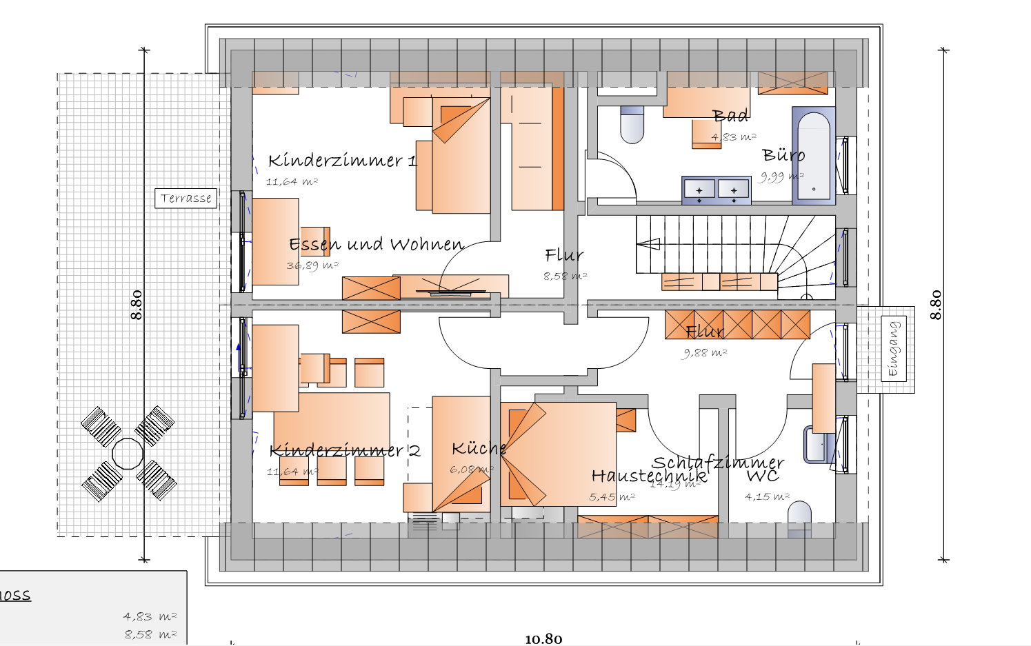 Ein Grundriss, der mit dem Plan7Architekt 3 erstellt wurde