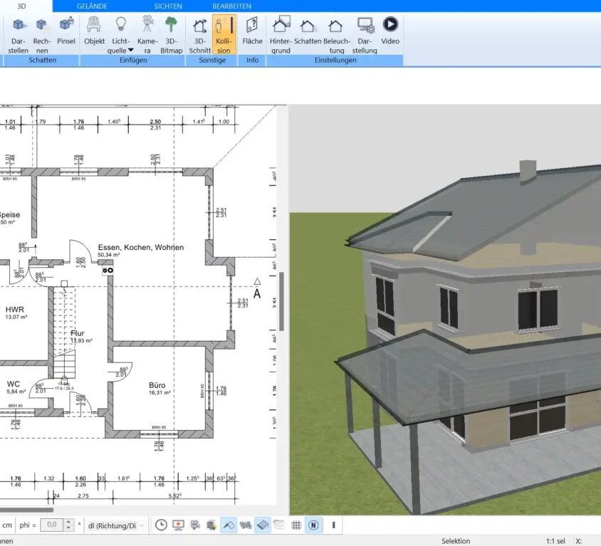 Mit dem Plan7Architekt kann man die Heizung und die Elektro- und Sanitärinstallationen eines Hauses virtuell planen