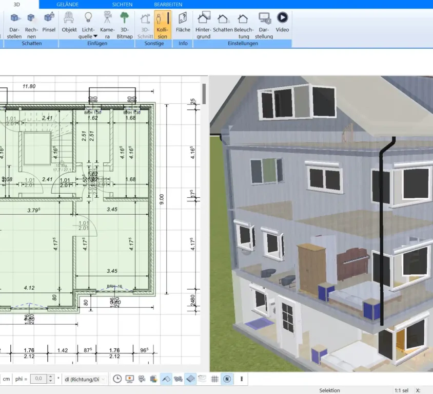 Mit dem Plan7Architekt kann man die Renovierung des Einfamilienhauses virtuell sowohl in 2D als auch in 3D planen