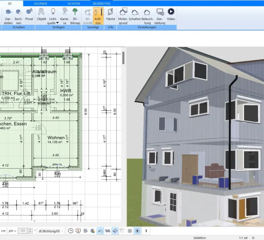 Mit dem Plan7Architekt können Sie nicht nur Einfamilienhäuser, sondern auch Zweifamilienhäuser und Häuser jeder Art virtuell nach deutschen Baustandards planen