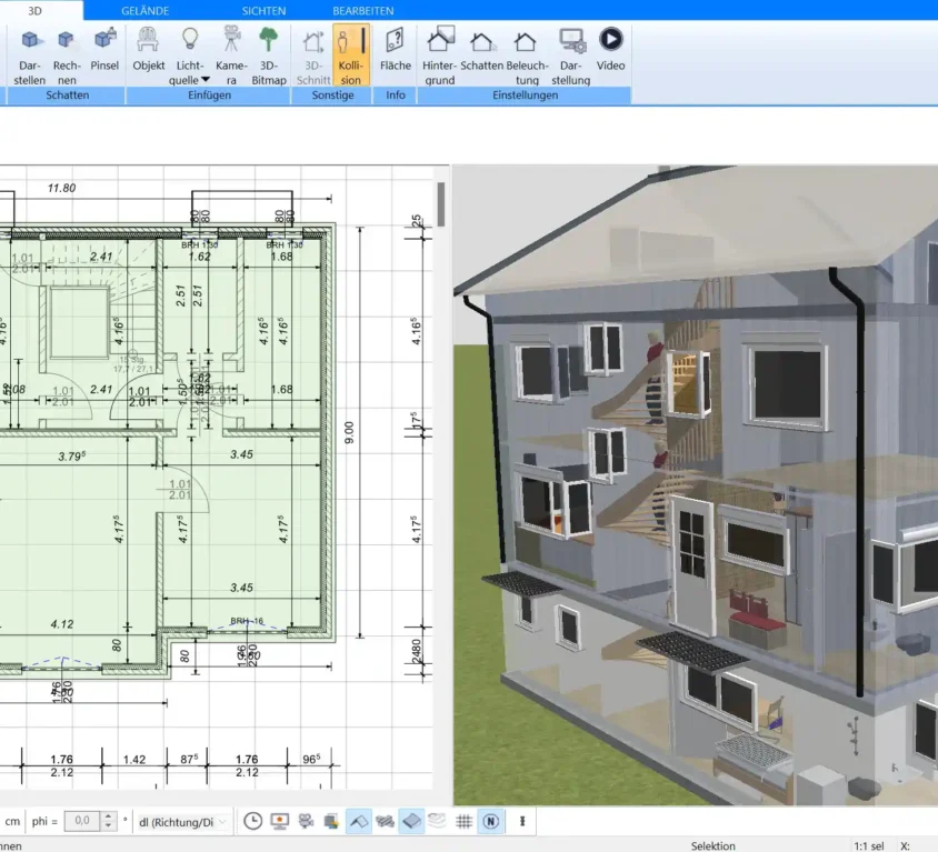 Mit dem Plan7Architekt können auch Sanierungen von Einfamilienhäusern virtuell und nach deutschen Baustandards geplant werden