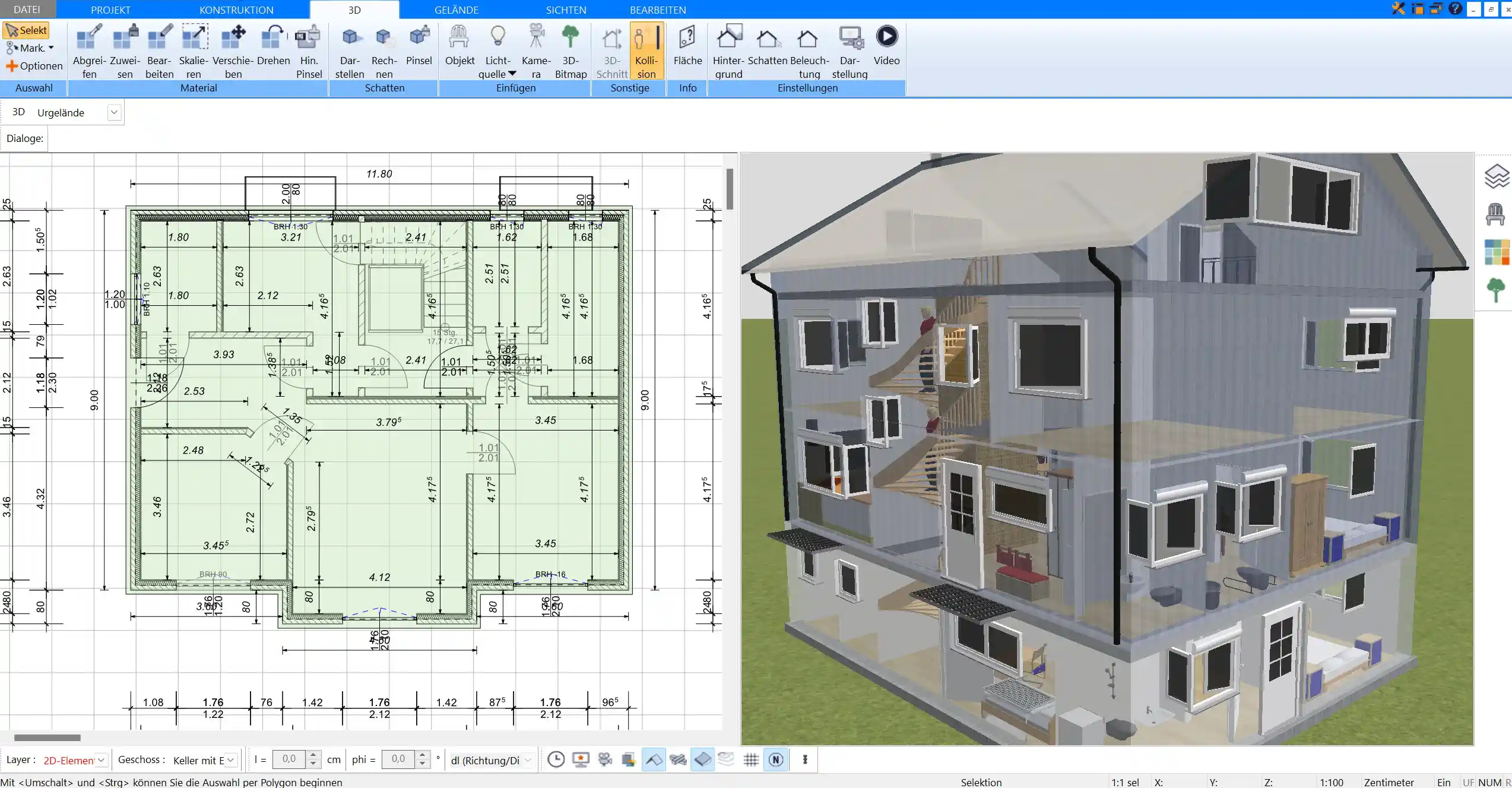 Mit dem Plan7Architekt können auch Sanierungen von Einfamilienhäusern virtuell und nach deutschen Baustandards geplant werden