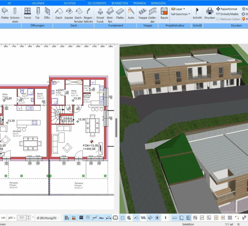 Mit dem Plan7Architekt plant man nicht nur Grundrisse sondern auch das Grundstück und die Grundstücksfläche