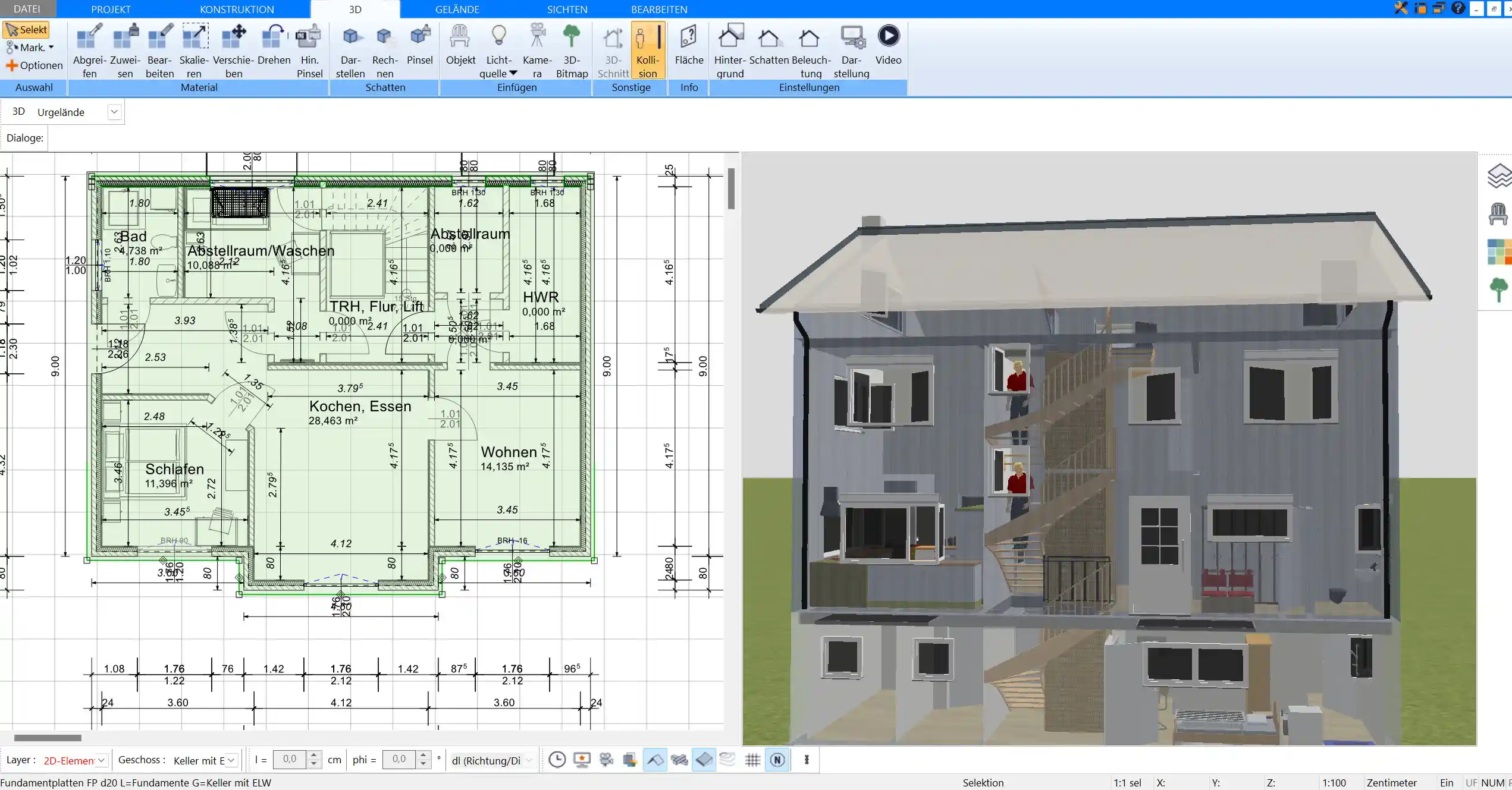 Mit dem Plan7Architekt schaut man sich das Haus sowohl im 2D als auch im 3D Modus an und kann jedes Detail verändern