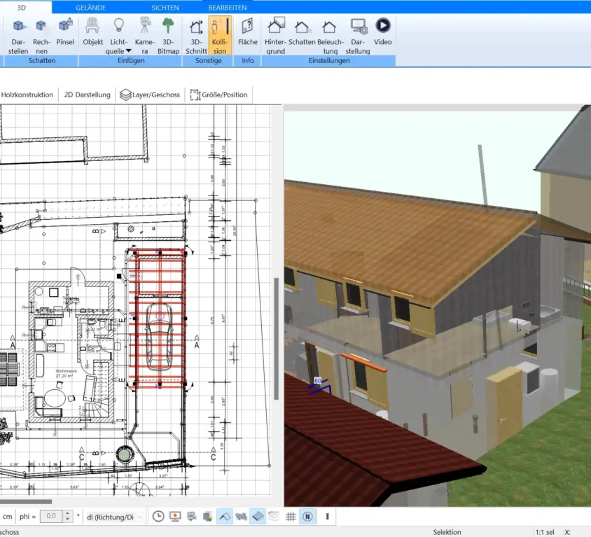 Planung der Dämmmaßnahmen in 2D und 3D – Visualisieren Sie Ihre Dämmprojekte präzise in der parallelen Ansicht.